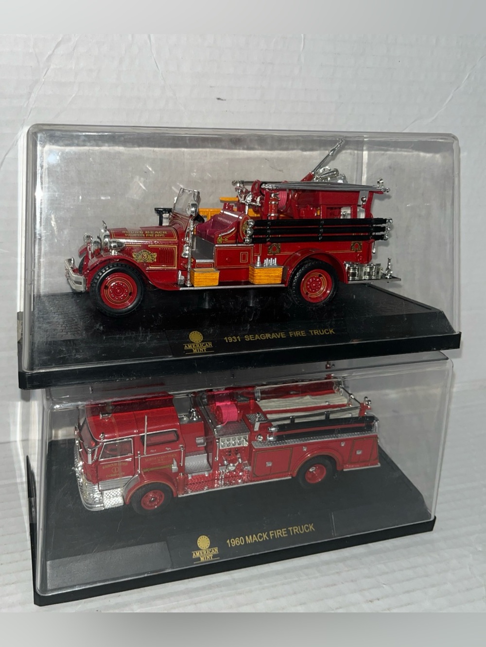 Lot 2 American Mint 1960 Mack & 1931 Seagrave Fire Truck Diecast Model No Box
